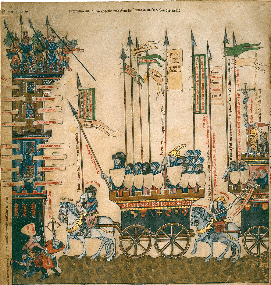Aristotle's army sets out to destroy the tower of falsehood with its commentator.